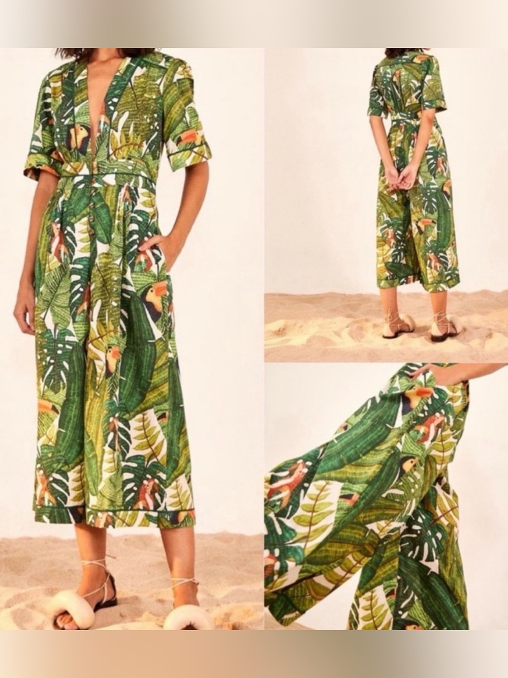 BRAND NEW Large Womens Farm Rio Paradise Forest V-Neck Jumpsuit